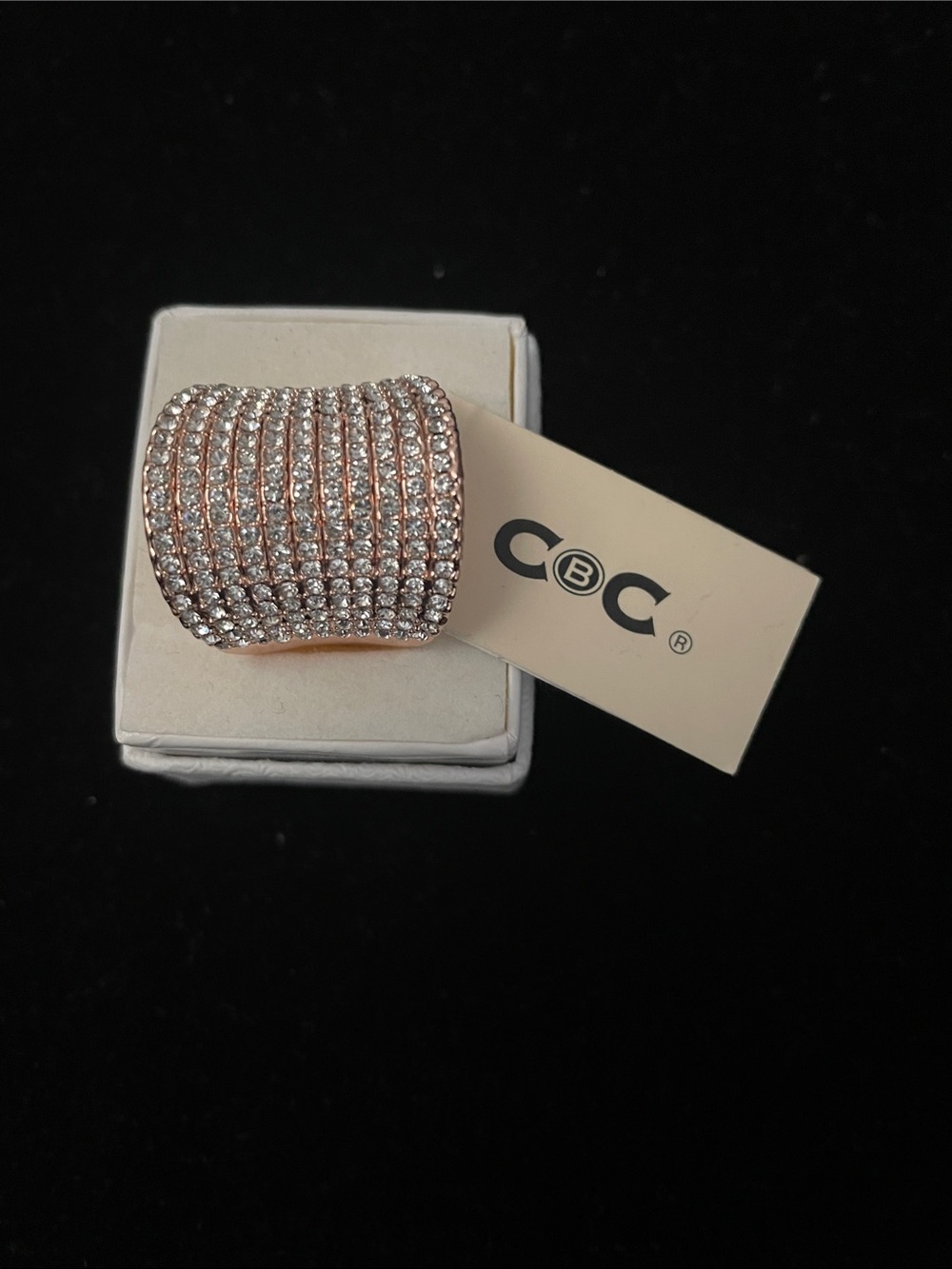 CBC Pave Crystal Statement Ring in Rose Gold Tone